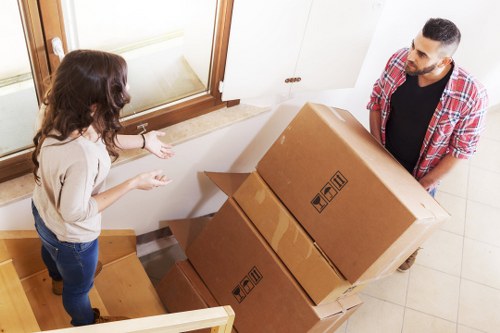 Household boxes and furniture loaded into a removals van for an Elephant and Castle move