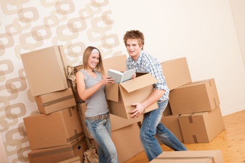 Careful packing of household items in a South London flat